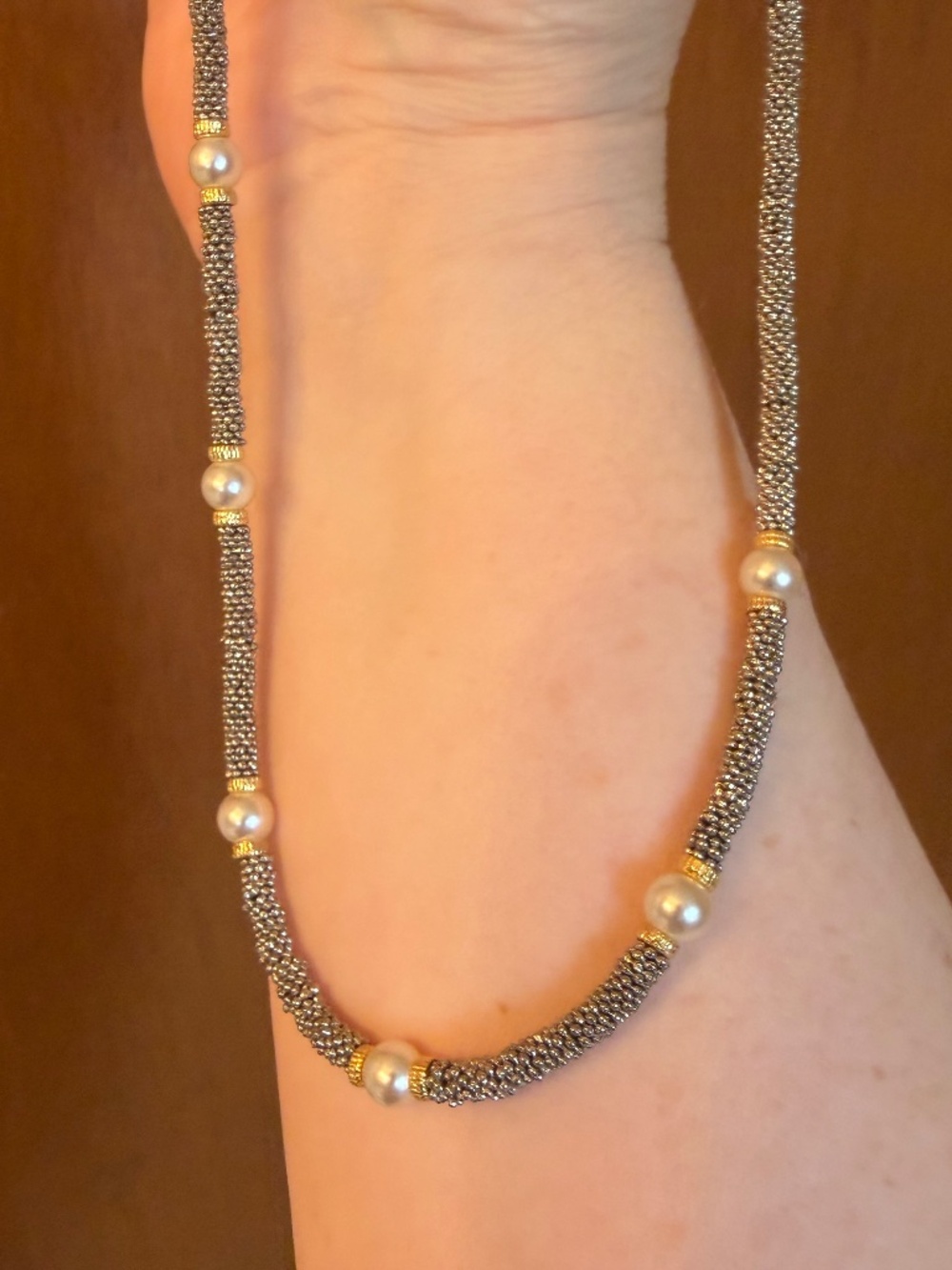 Pearl station two-tone necklace - 16.5 inches